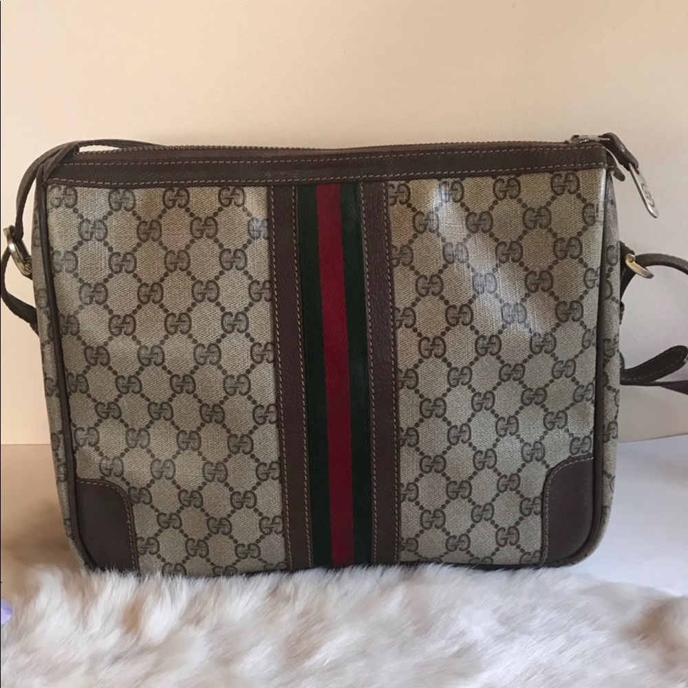 Vintage Gucci GG Supreme Striped Luggage Bag - Picture 2 of 16